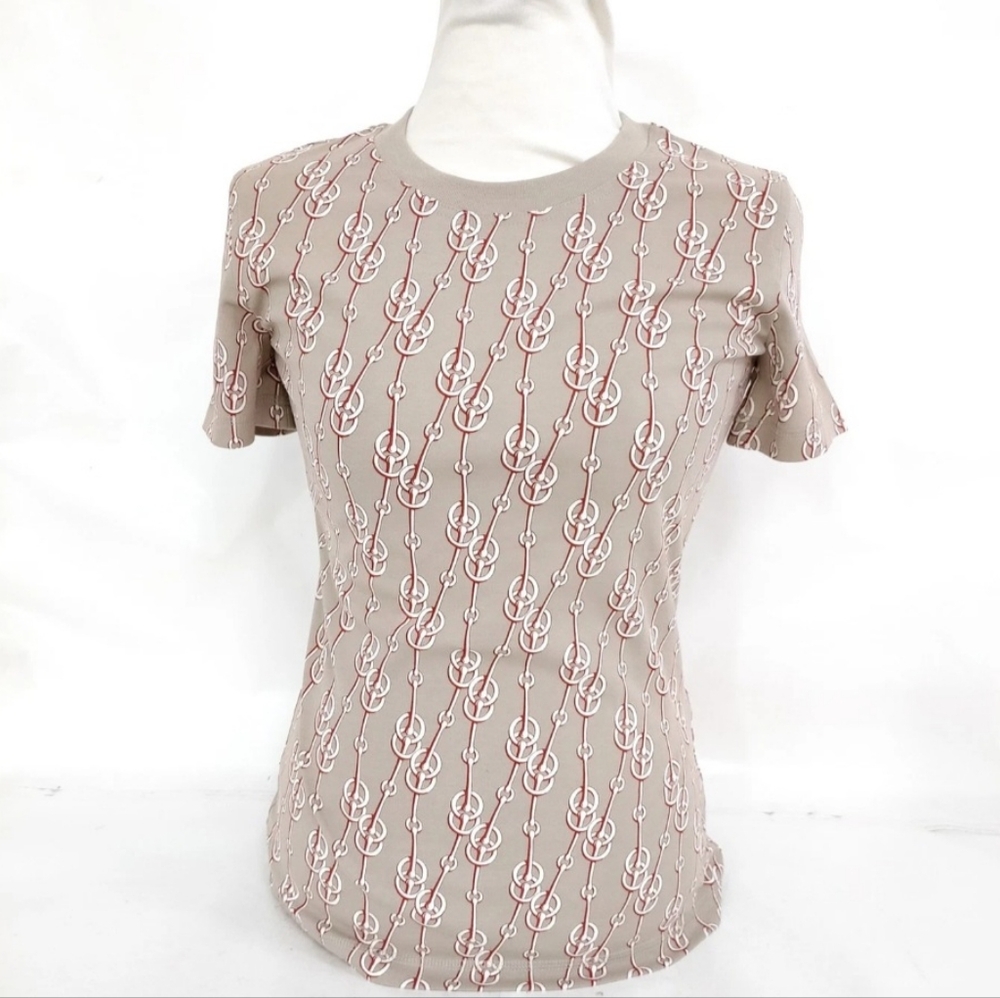 Hermes Beige Chain Print Cotton Short Sleeve T-Shirt XS